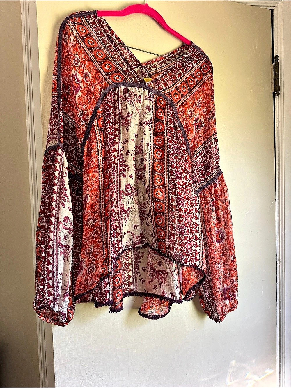 Maeve Paisley Print Blouse in Red & White Size Large Like New